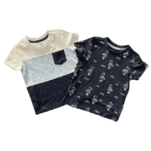 Set of 2 baby short-sleeved shirts in color block design and seagull print, blue, size 80