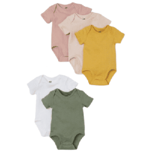 5er-Pack Baby-Bodys, Bio-Baumwolle, Kurzarm, Einfarbig, versch. Farben, Größe 56
