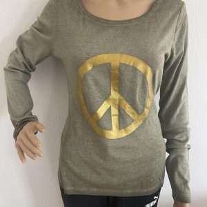 AJC T-shirt manches longues Cool avec imprimé, en vert olive, taille 36/38