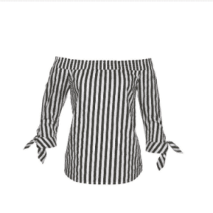 AJC Chemisier Carmen, manches 3/4, noir/blanc, rayé, taille 38