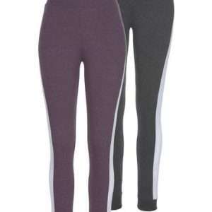 Arizona leggings in a 2-pack with side stripes, in anthracite-mottled, plum, size 40/42