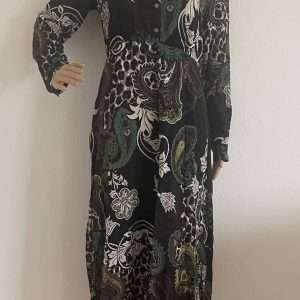 Betty Barclay Maxikleid im Hemdblusenstil, in Schwarz gemustert, Gr. 40