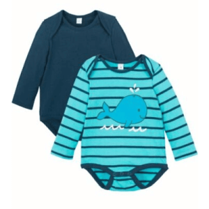 Baby Langarmbody (2er-Pack) Bio-Baumwolle, uni+gestreift, aqua-blau, Größe 80/86