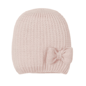 Czapka dziecięca z miękkiej dzianiny ściągaczowej, brokatowe nitki, ozdobna kokardka, różowa, rozmiar 92/104