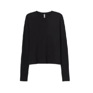 Camicia basic a maniche lunghe da donna, in jersey di cotone, in nero, taglia XL