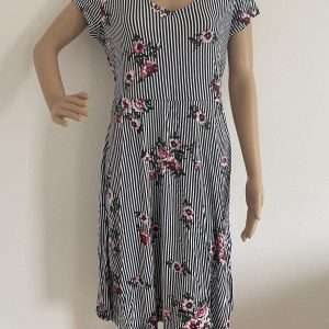 Vestido de playa Beachtime a rayas azules y blancas con flores, talla 42