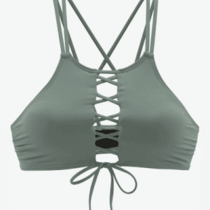 Bench. Bustier bikinitop PERFECT, met geraffineerde vetersluiting, in olijf, maat 38