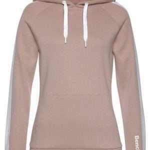 Banco. Sudadera con capucha, rayas laterales y bolsillo canguro, en color nude, talla 36/38.