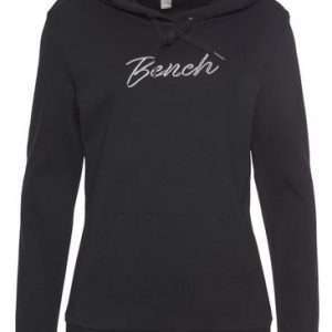 Banco. Sudadera con capucha y logotipo bordado brillante, en negro, talla 32/34.