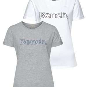 Bench. T-Shirt im 2er Pack, in Hellgrau und Weiß, Größe 44/46
