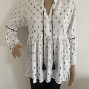 Camicetta slip-on Buffalo con nastro da annodare in nero, bianco, taglia 40