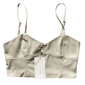 Bustier de polipiel con tirantes ajustables, en color beige, talla M