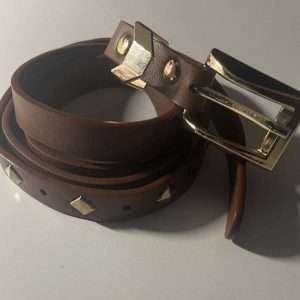 Cintura da donna alla moda con finiture e fibbia color oro, in marrone, taglia 95