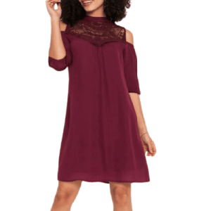 Cold-Shoulder-Kleid mit aufwendiger Spitzenarbeit, Ahornrot, Größe 38