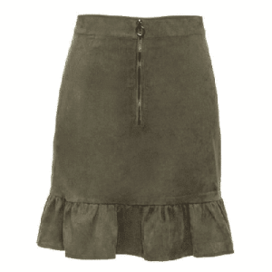 Falda de pana con cremallera y volante en mini, oliva, talla 42