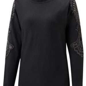 Creation L Rundhalspullover mit Strasssteinen, in Schwarz, Größe 38