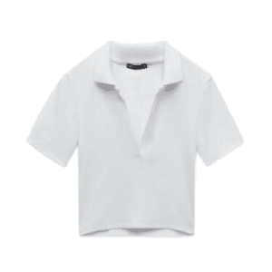 Polo corto con estampado de canalé, para mujer, en blanco, talla S