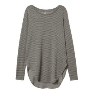 Damen Langarmshirt, Feinstrick, verlängertes Rückenteil, Dunkelgrau/Gestreift, S