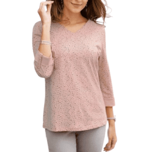 Damen Shirt mit Sternchen-Print + Sternen- Knöpfen, 3/4 Arm, in Rosa, Gr. 42