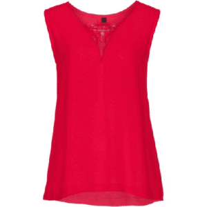Top de mujer con inserción de encaje, cuello en V, sin mangas, en rojo, talla 48
