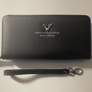 Modny i klasyczny damski portfel / kopertówka z odpinanym paskiem, w kolorze czarnym, rozmiar 19,5cmx2cmx10cm