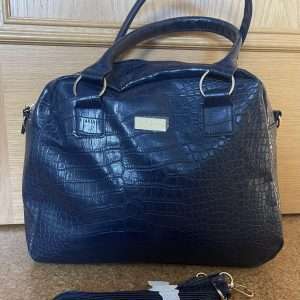 Borsa Carla Faustini in coccodrillo, blu scuro, dimensioni 37 x 24 cm