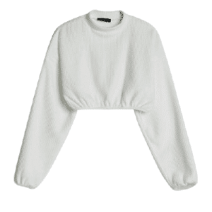 Krótka koszulka w prążki marki Bershka, długi rękaw, elastyczne detale, kremowa, rozmiar L