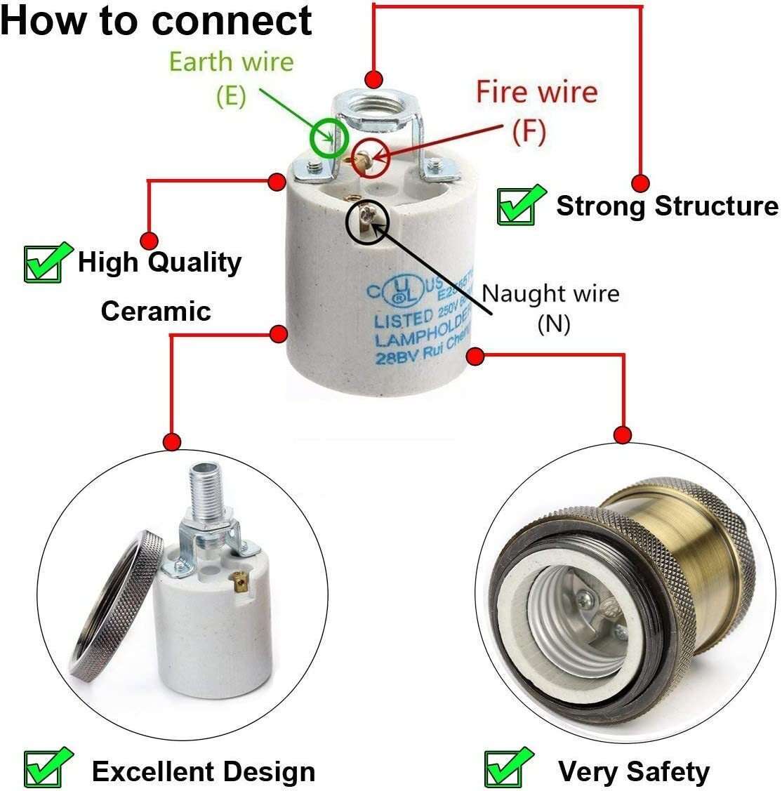 GreenSun LED Lighting 6 X Edison Lampenfassung E27 Fassung – Bild 6