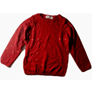 Feinstrickpullover für Mädchen in Rot mit Glitzer Herzen, Größe 98/104