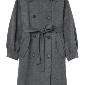 Manteau de laine oversized, double boutonnage, en laine feutrée, ceinture à nouer, gris foncé, taille L