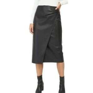 HUGO BOSS kokerrok in wikkel-look, imitatieleer, in zwart, maat 40