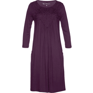 Vestido de punto con encaje de ganchillo decorativo, manga 3/4, color baya del saúco, talla 36/38