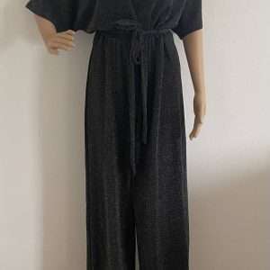 Kalejdoskopowy kombinezon z błyszczącymi nitkami, czarny, srebrny, rozmiar L