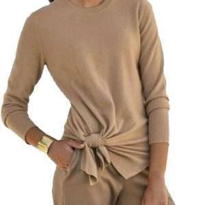 Pure Eleganz - Damen Kaschmirpullover mit Zierknoten, in Caramel, Größe 44/46
