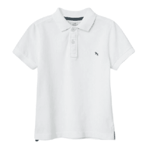 Kids - Boys polo shirt - cotton with collar, button placket, white - size 98/104