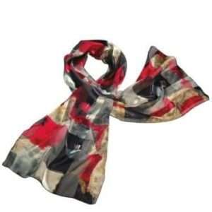 Классический женский шарф в комбинированном дизайне, черный/красный/бежевый, 33x140