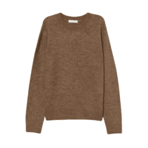 Classic women's knitted sweater with wool content, mottled brown, size XS