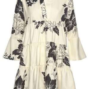 Abito camicetta LASCANA con balze, color crema-nero, taglia 44/46