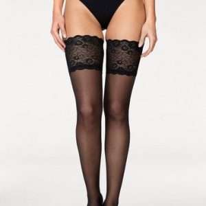 LASCANA medias de sujeción con encaje ancho, en negro, talla 40/42
