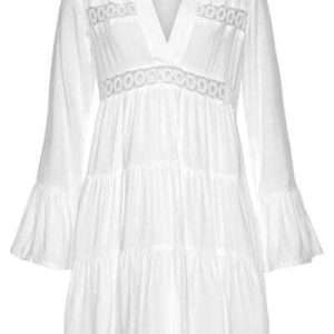 Длинная блузка LASCANA с кружевными вставками, белого цвета, размер 52/54