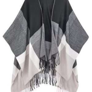 LASCANA XXL Schal, Poncho mit Fransen, in Schwarz-Grau-Weiß, Größe One Size