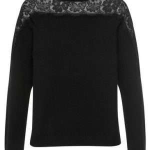 LASCANA Strickpullover mit Spitzeneinsatz, in Schwarz, Größe 32/34