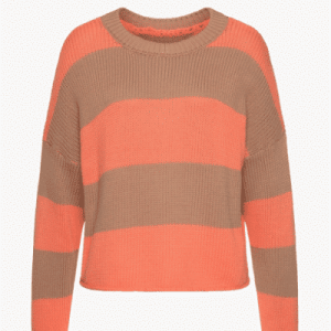 LASCANA gestreifter Strickpullover, in Taupe-Koralle, Größe 32/34