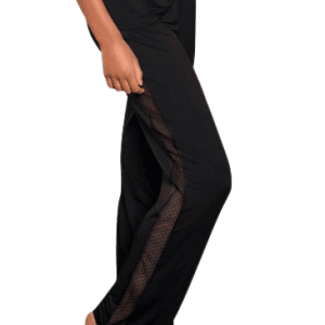 LASCANA Pyjamahose mit Spitzenstreifen, in Schwarz, Größe 40/42