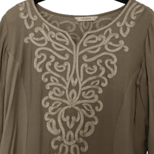 Lakshita Kurti, tunica, blusa lunga, in beige, ricamata, taglia S