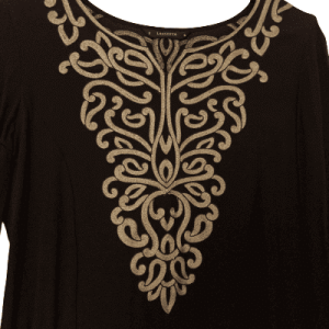 Lakshita Kurti, tunica, blusa lunga, in marrone scuro, ricamata, taglia S