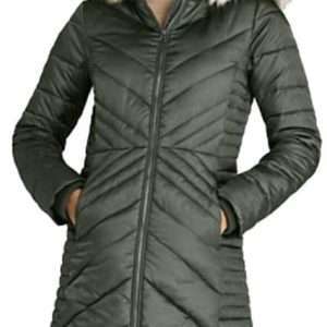Lands' End - Manteau d'hiver chaud THERMOPLUME avec polaire pour femme, Olive foncé, M