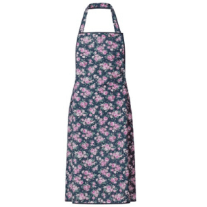 Delantal con peto y cinta ajustable al cuello, en estampado rosa y azul, talla única