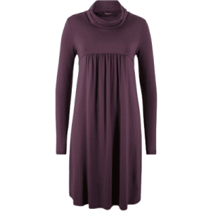 Legeres Shirt-Kleid mit Brustnaht und Rollkragen, Langarm, Holunderbeere, 36/38