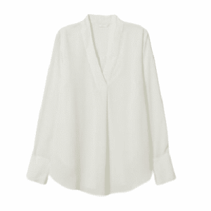 Leichte Damen Langarmbluse mit V-Ausschnitt u. Stehkragen in weiß, Größe 36